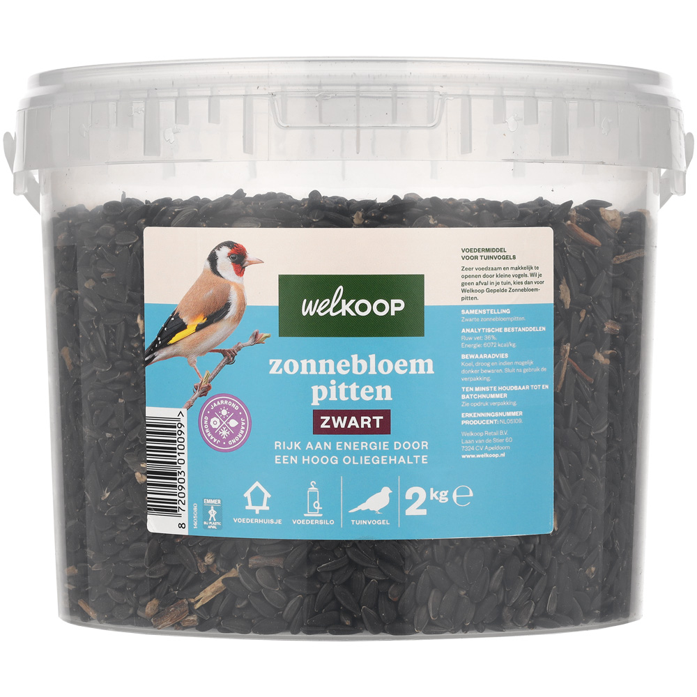 Welkoop - Zonnebloempitten - Zwart - in emmer - 2 Kilogram - Zonnebloempitten zwart