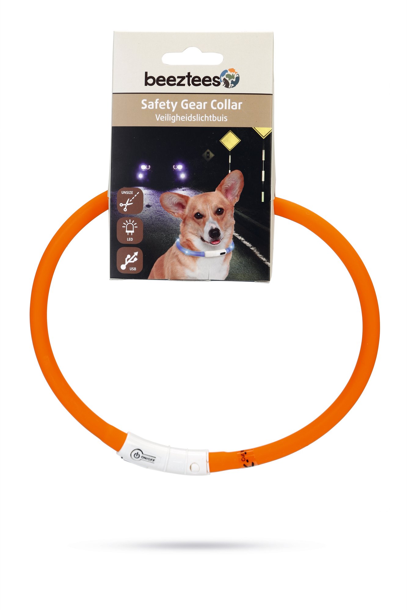 Beeztees Dogini USB - Lichtgevende Halsband  - Hond - oranje - 70 cm