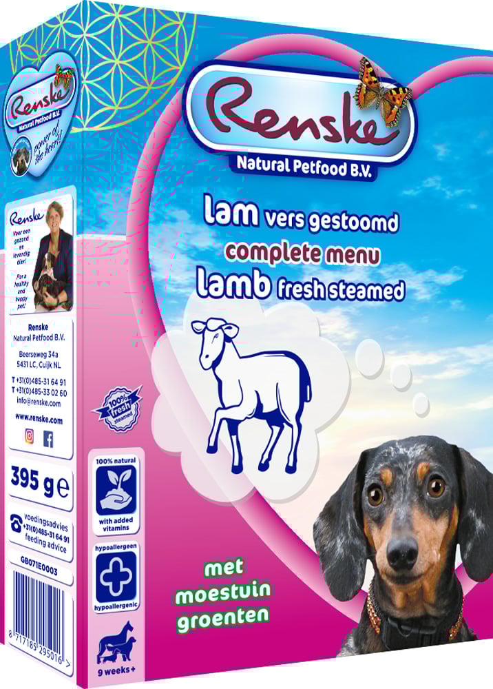 Renske Vers Vlees Voeding  - Hondenvoer - 395 Gram - rijst, groente, lam
