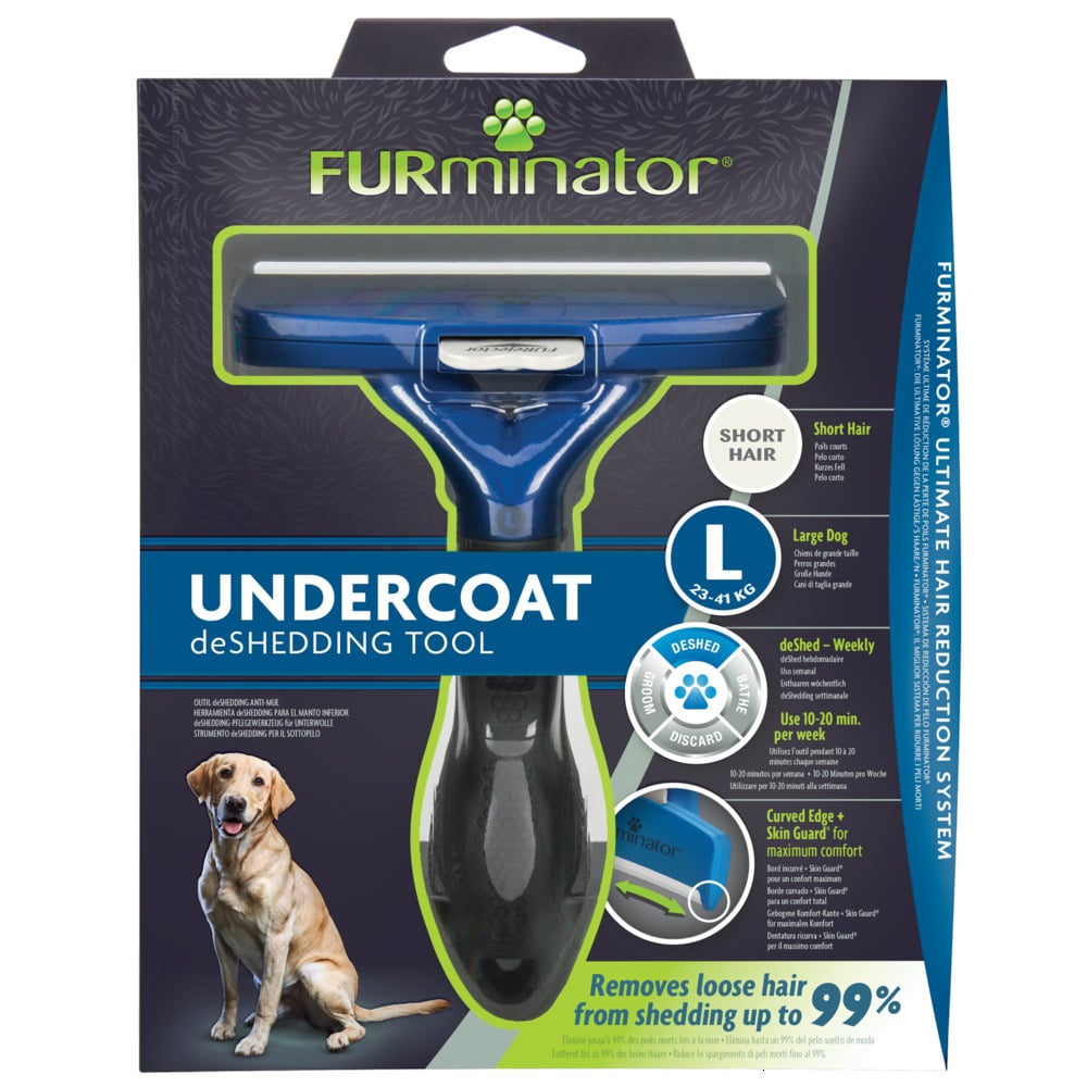FURminator Hond Kort Haar - Borstel - Geel Zwart - L