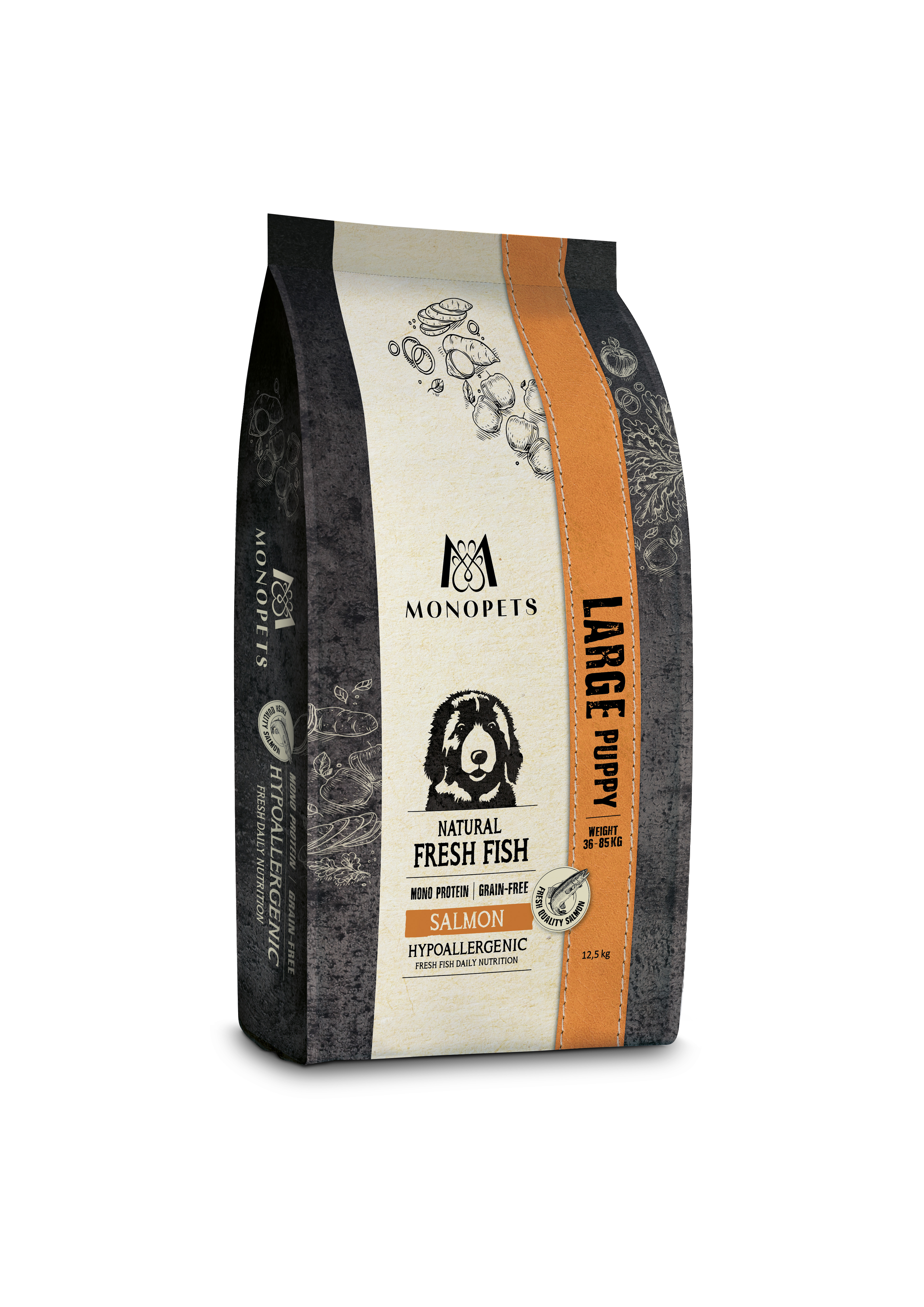 Monopets Large Puppy Hypoallergeen Monoprotein - Hondenvoer - 12.5 Kilogram - zalm Monopets Large Puppy Hypoallergeen Monoprotein - Hondenvoer - 12.5 Kilogram - zalm