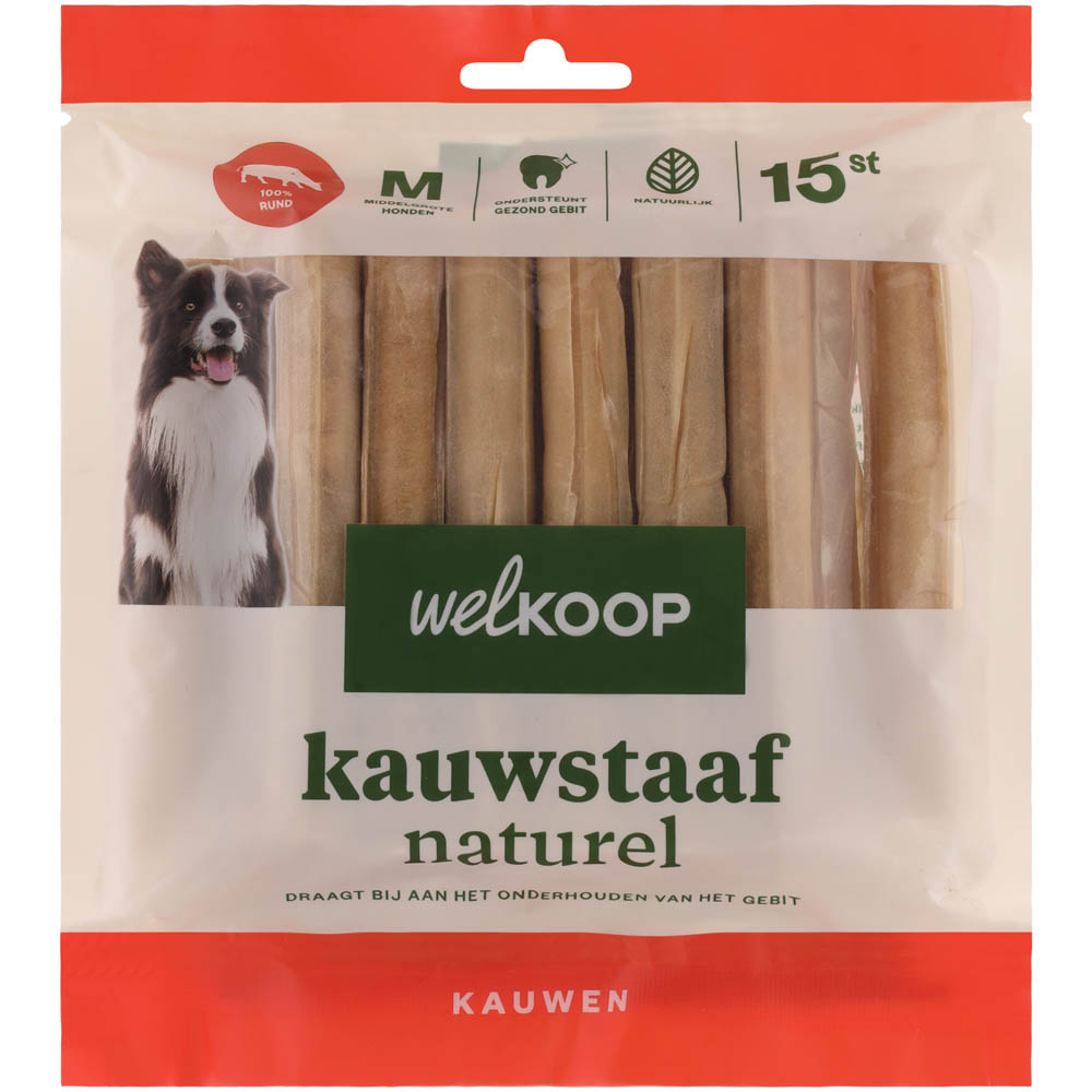 Welkoop - Kauwstaaf Naturel - 15 Stuks - rund - M