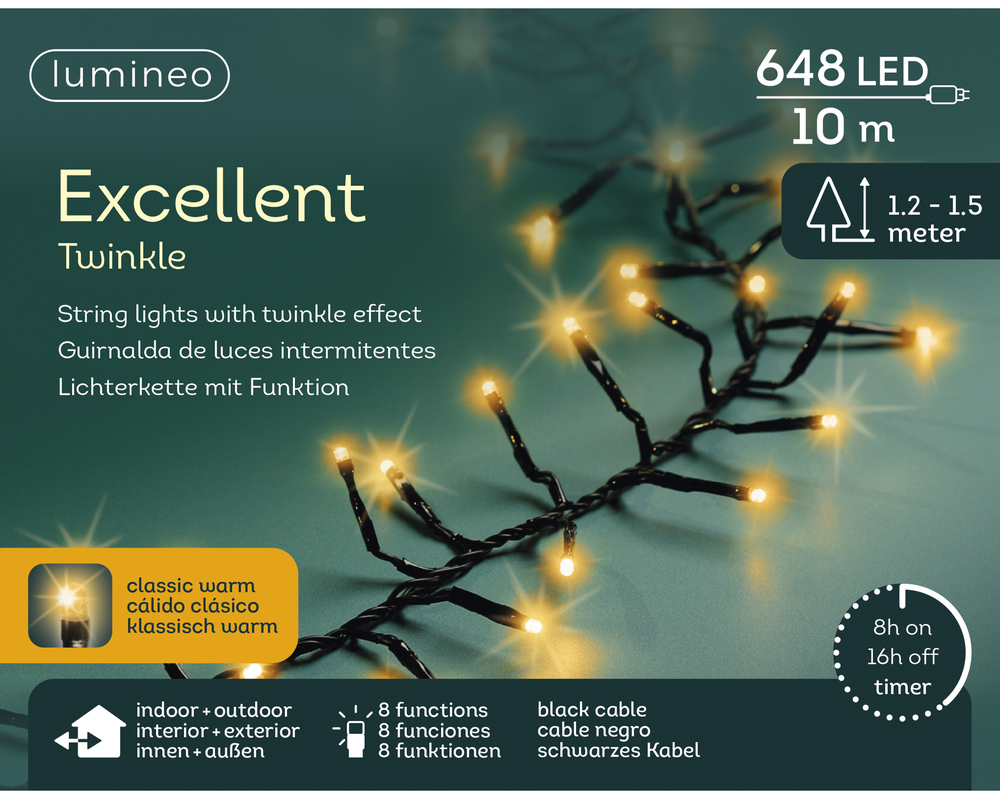 Lumineo LED Excellent - Clusterverlichting - 648 - Warm wit - 1000 cm Lumineo LED Excellent - Clusterverlichting - 648 - Warm wit - 1000 cm