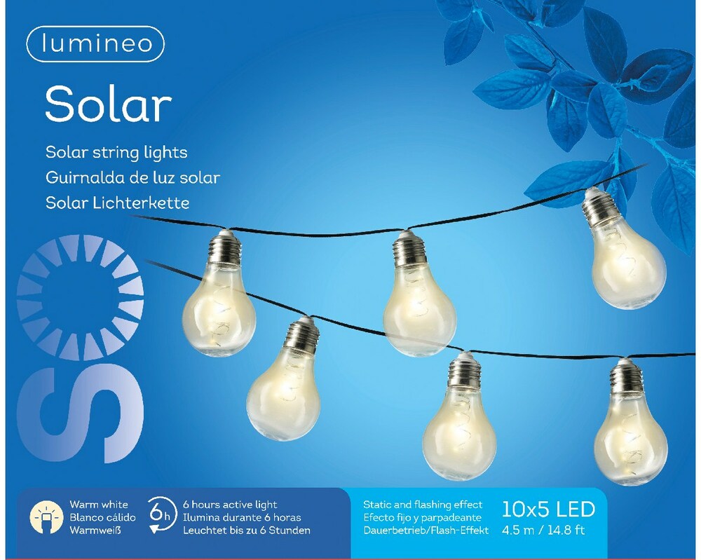 Lumineo Strengverlichting - Solar tuinverlichting - Transparant - Warm wit - 17x21.2x450 cm