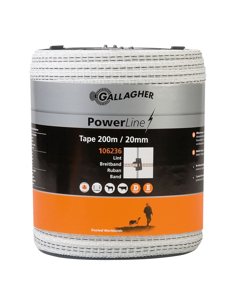 Gallagher Powerline lint 20 mm - 16.2 cm - 200 Meter - Wit - 2 cm - 20000 cm