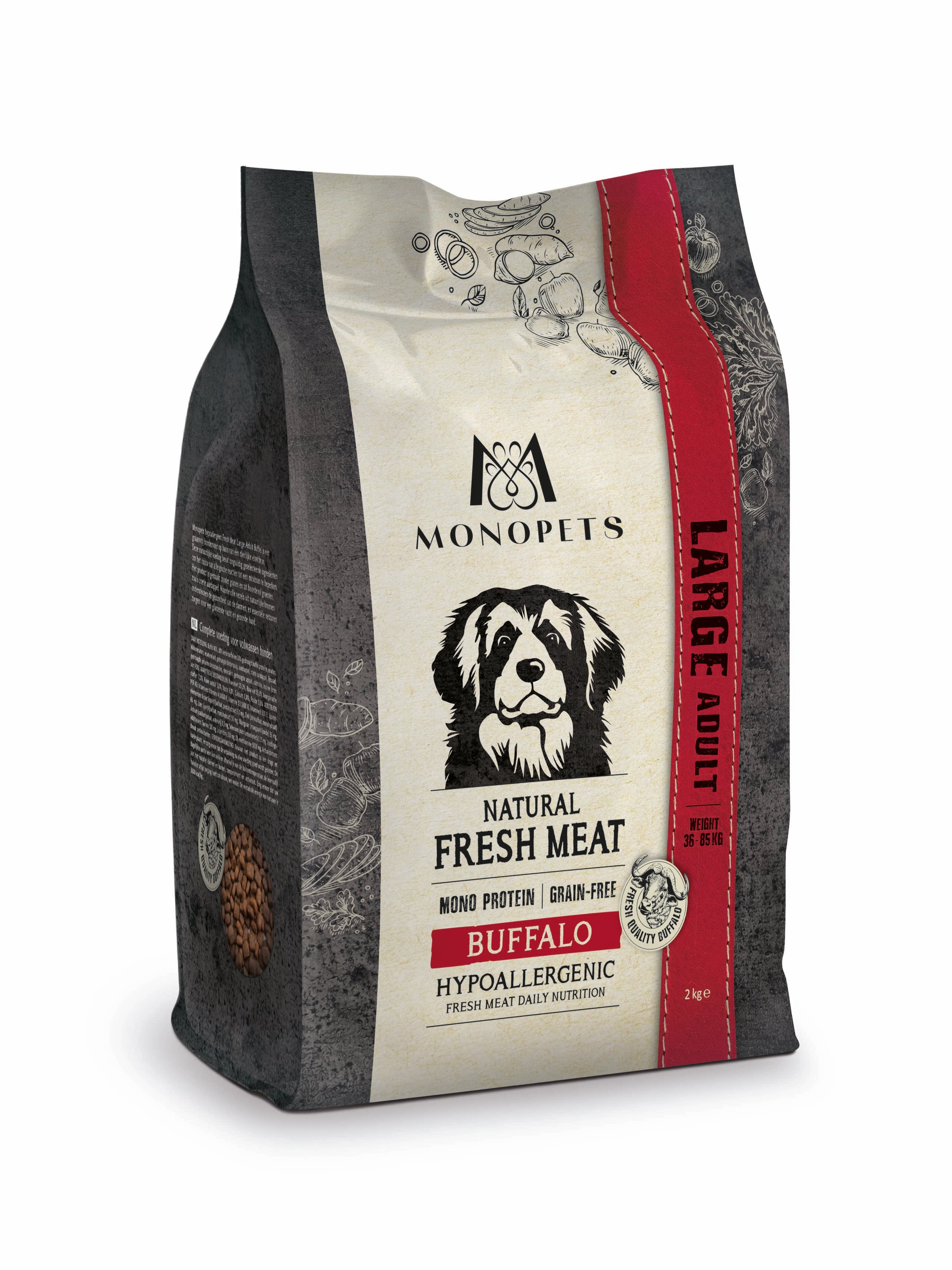 Monopets Large Adult Hypoallergeen Monoprotein - Hondenvoer - 2 Kilogram - buffel