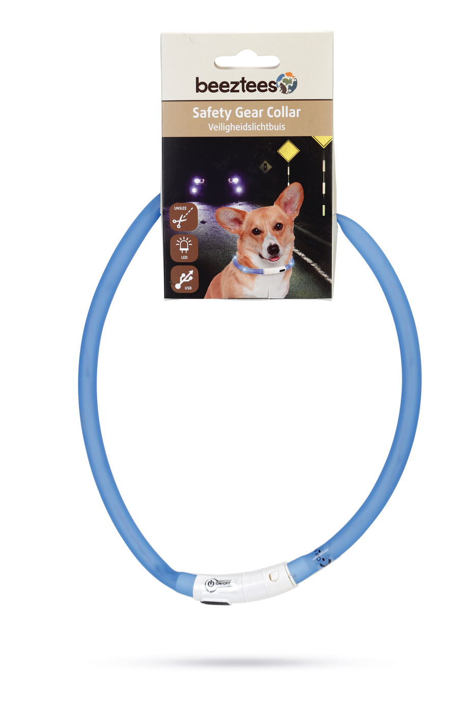 Beeztees Dogini USB - Lichtgevende Halsband  - Hond - blauw - 70 cm