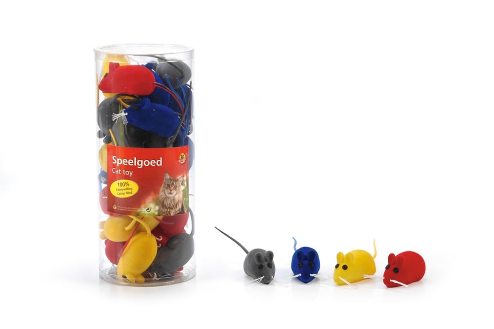 Beeztees Velours Muisje - Kattenspeeltje - Multi - 6 cm