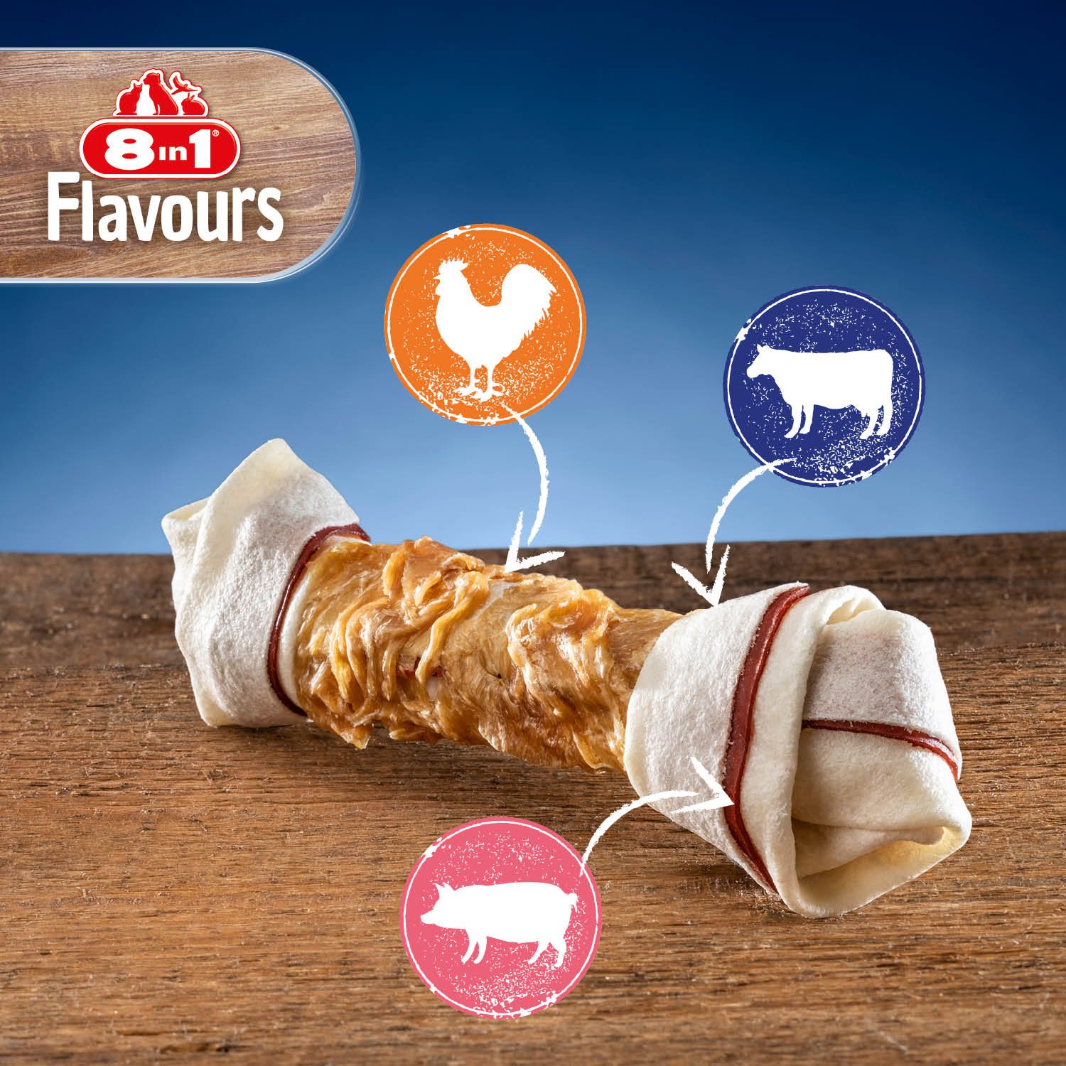 8in1 Triple Flavour Kauwbot - Hondensnack - 1 Stuks - kip, rund - M