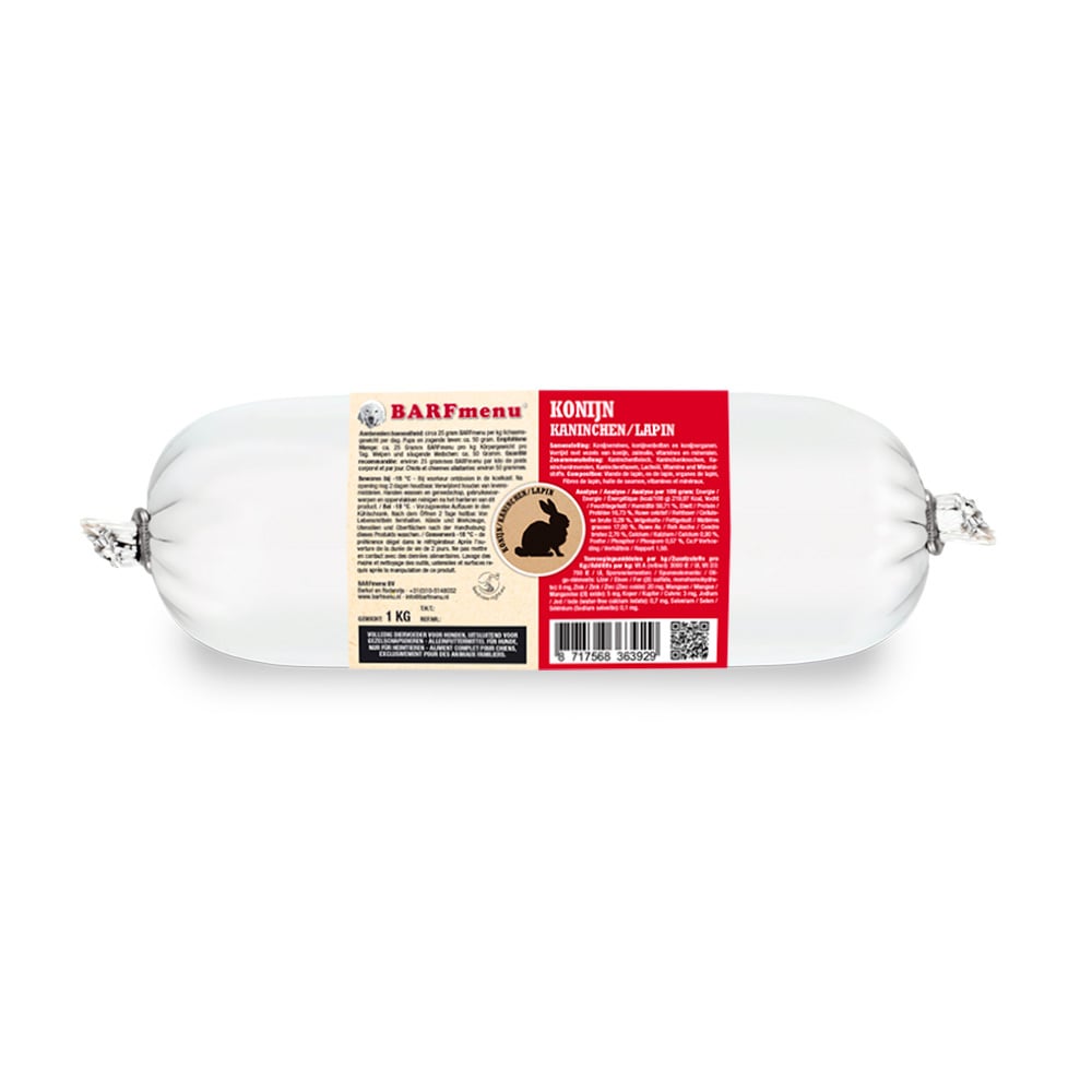 BARFmenu - Hondenvoer - 1000 Gram - konijn BARFmenu - Hondenvoer - 1000 Gram - konijn