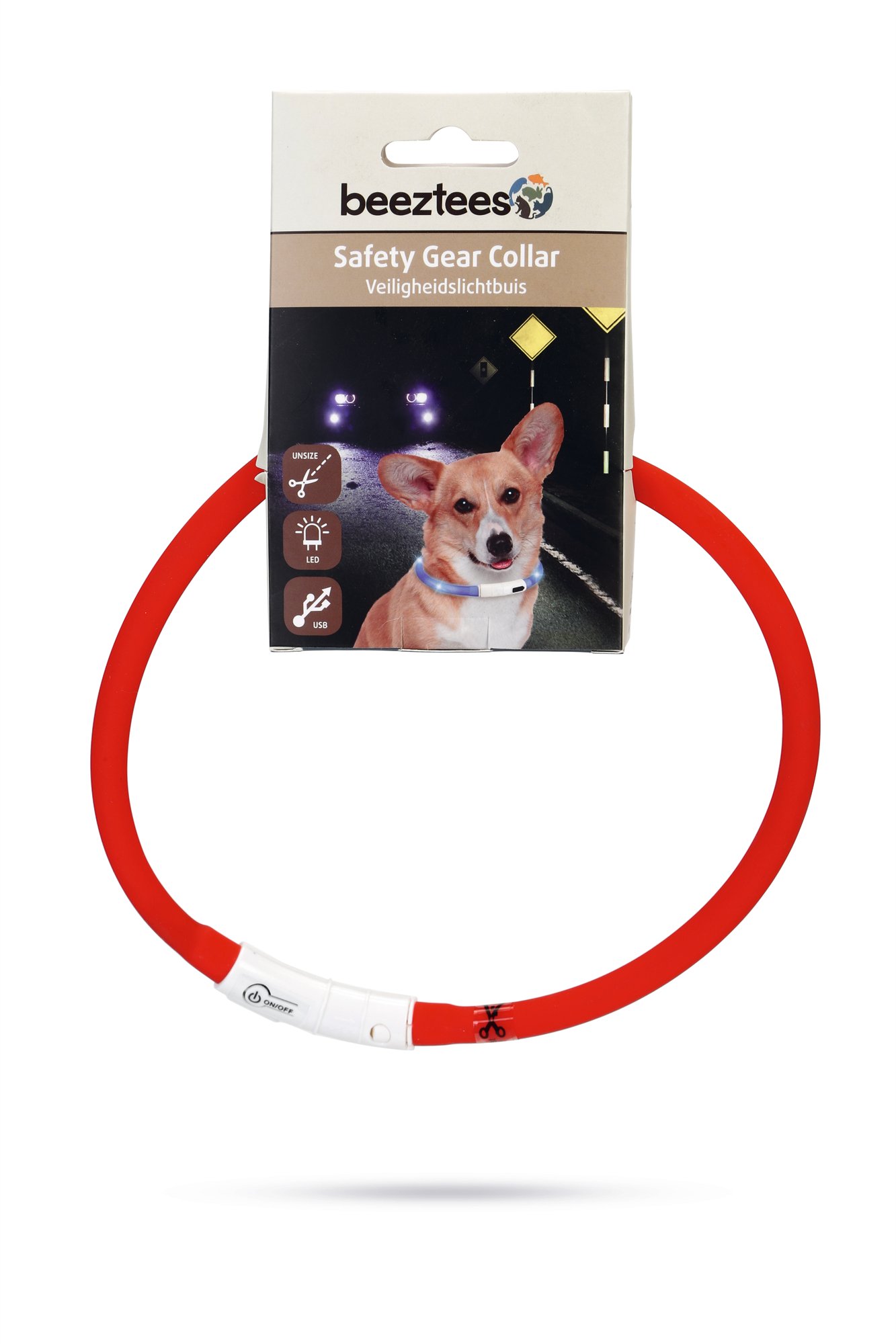 Beeztees Dogini USB - Lichtgevende Halsband  - Hond - rood - 70 cm