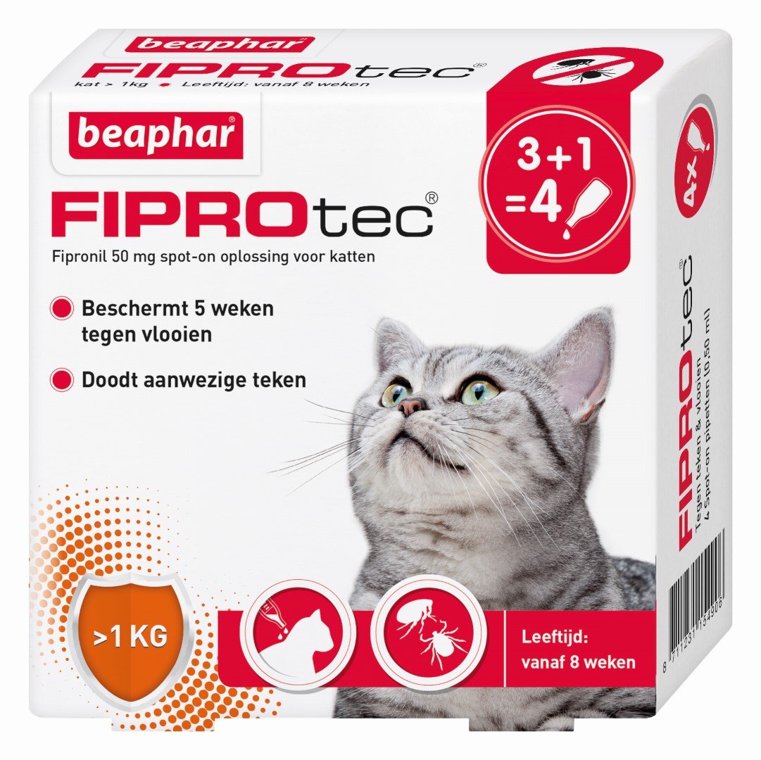 Beaphar Fiprotec Kat 3+1 - Vlooien- en tekenmiddel - 4 Stuks