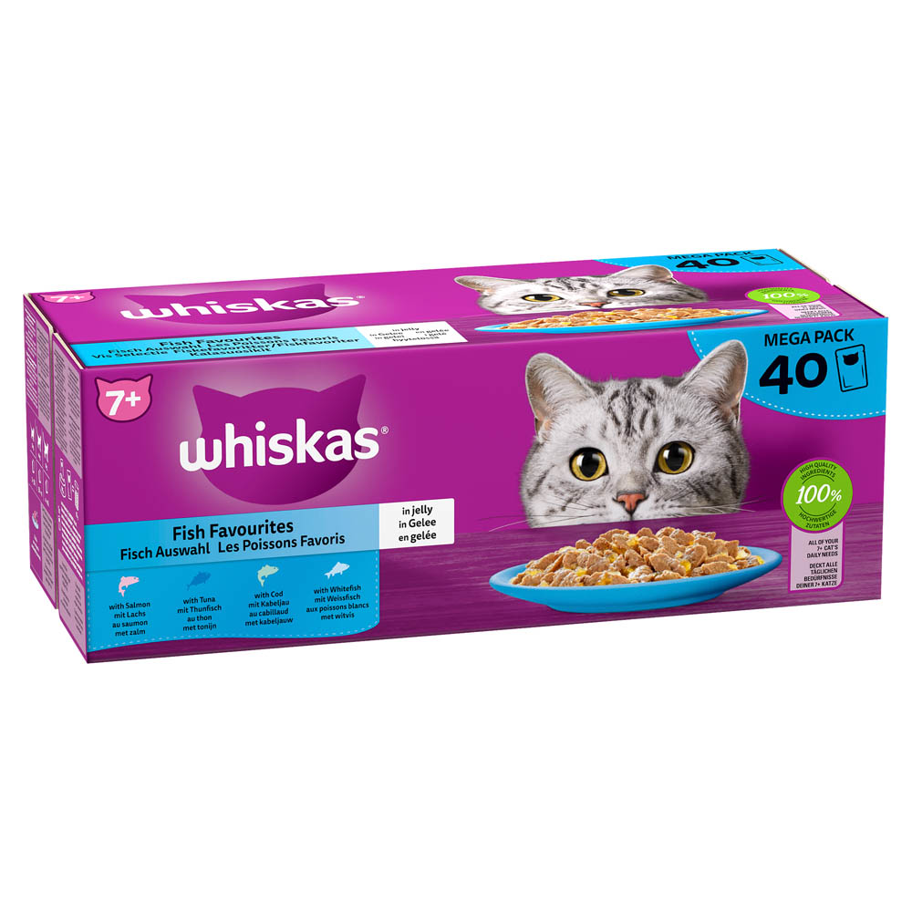 Whiskas Fish Favourites 7+ Mega Pack - Kattenvoer - 40x85 gram - 85 Gram - tonijn, zalm
