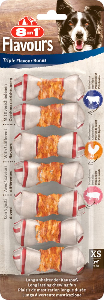 8in1 Triple Flavour Kauwbotten - Hondensnack - 7 Stuks - kip, rund - XS