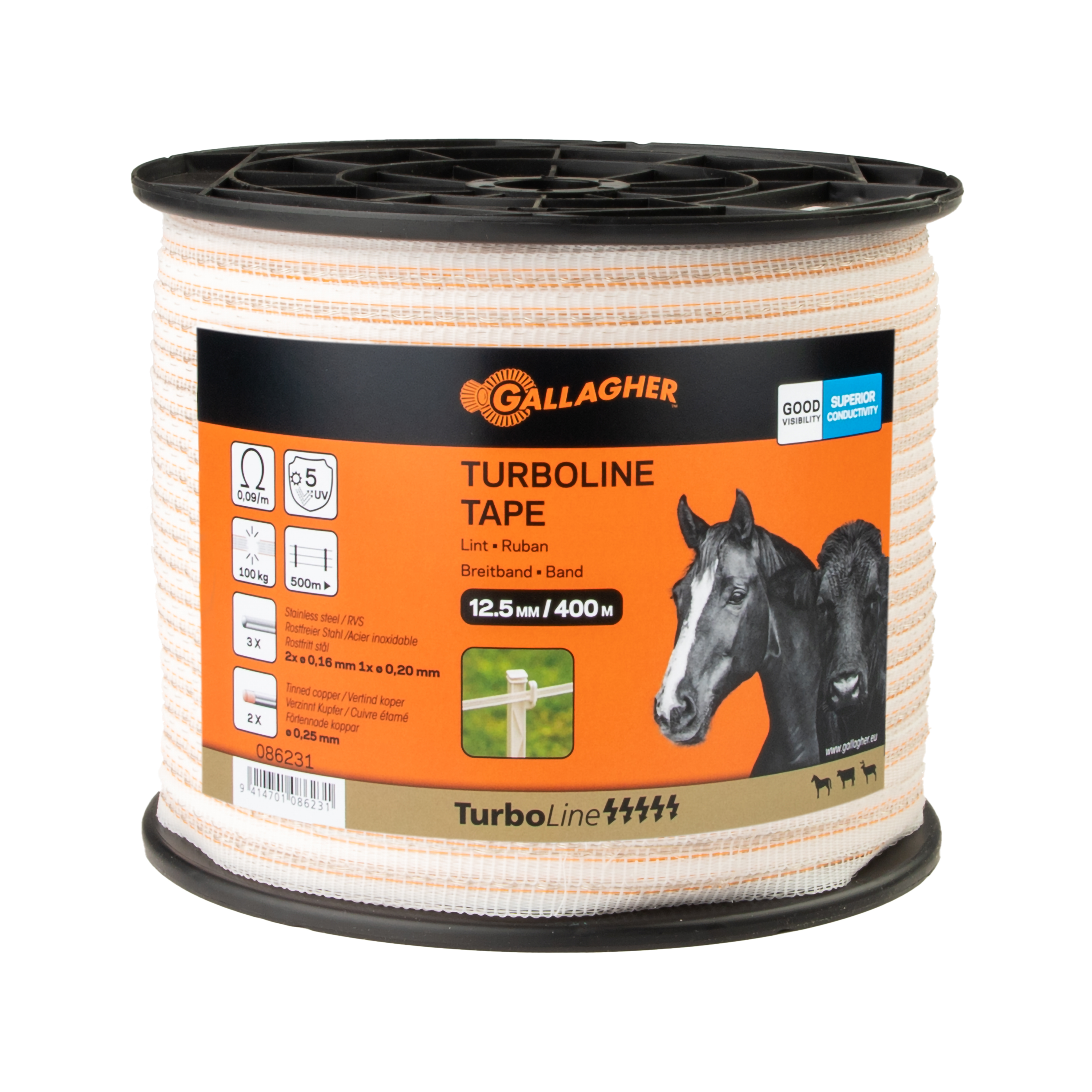 Gallagher TurboLine lint 12,5mm - 16.5 cm - 400 Meter - Wit - 1.25 cm - 40000 cm