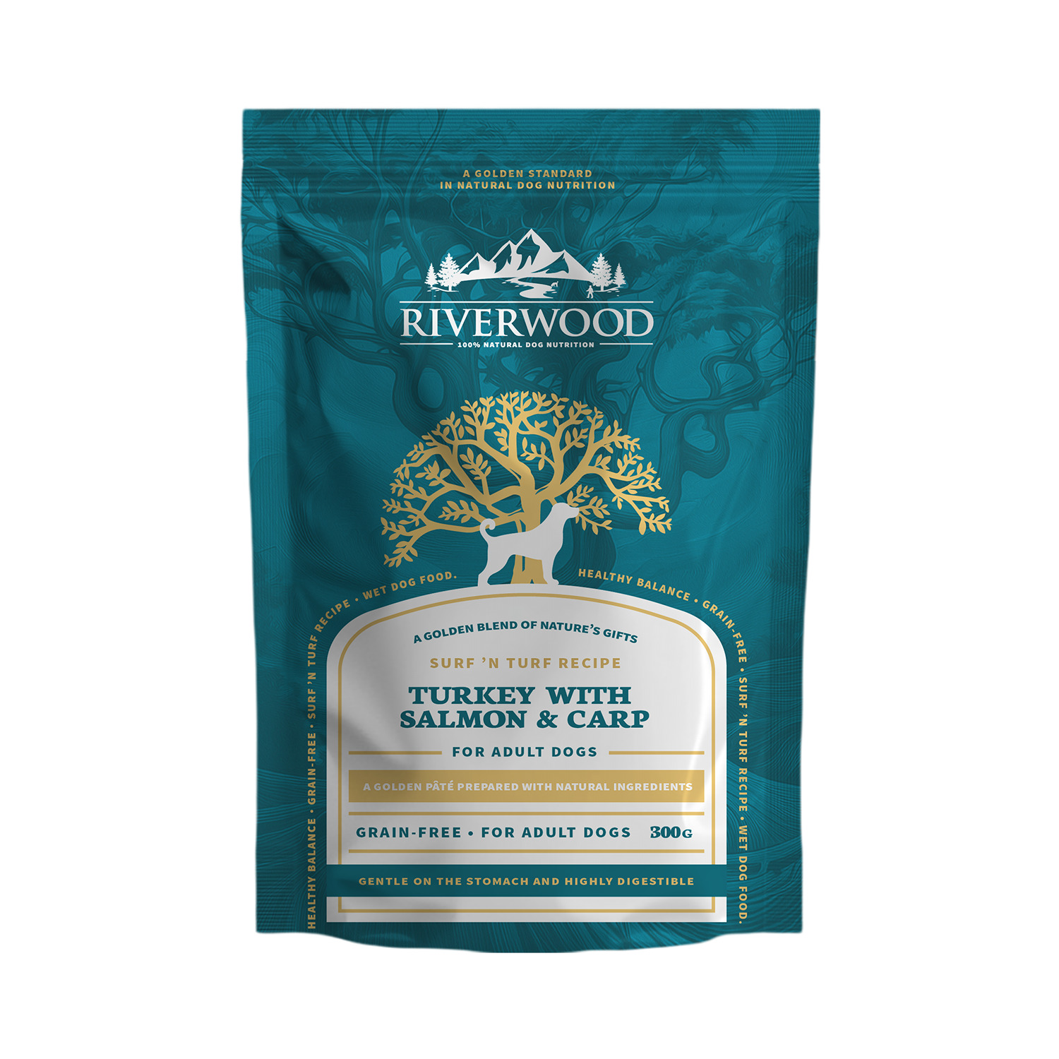 Riverwood Pounch Adult - Graanvrij - Hondenvoer - 300 Gram - Kalkoen | zalm Riverwood Pounch Adult - Graanvrij - Hondenvoer - 300 Gram - Kalkoen | zalm