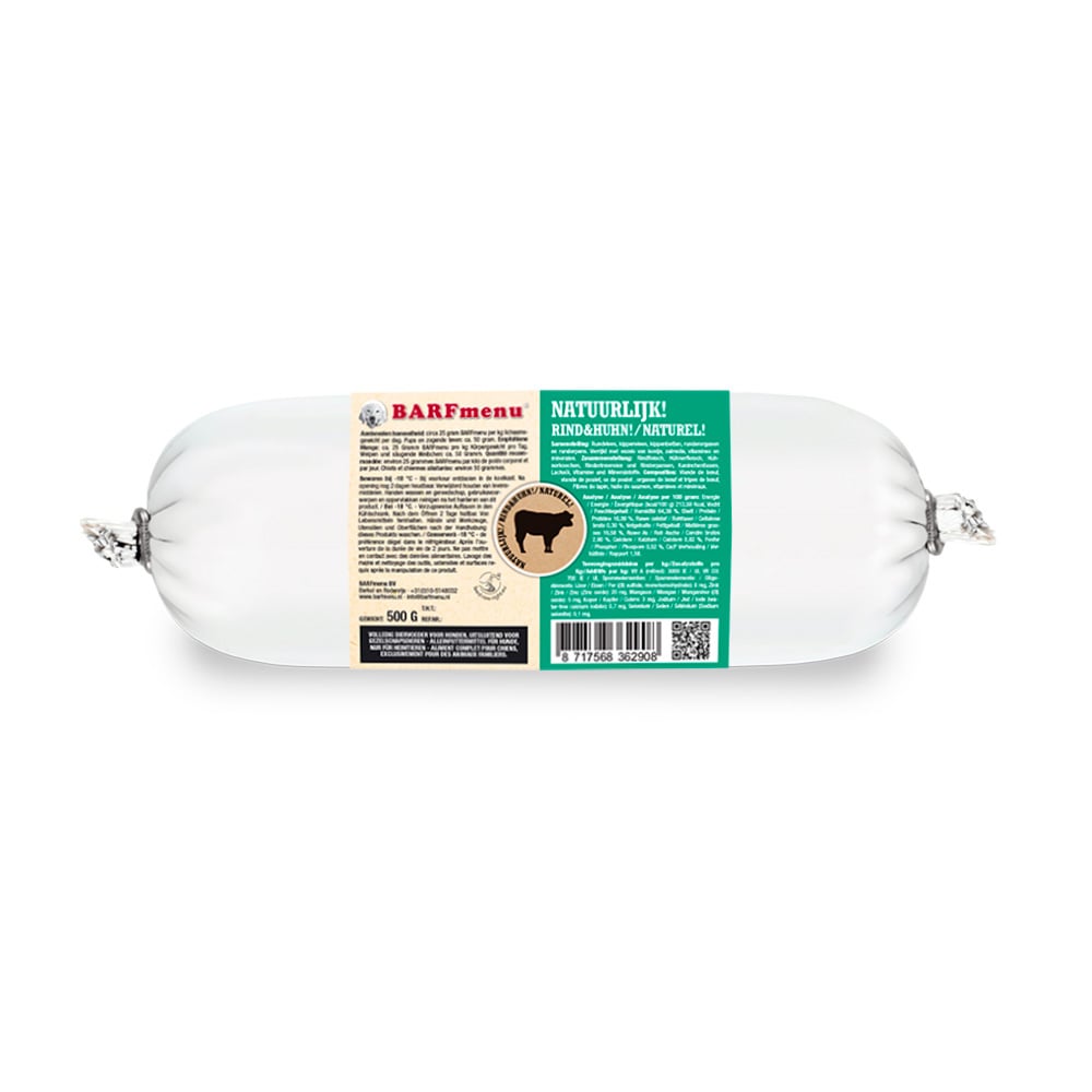 Barfmenu® Natuurlijk - Hondenvoer - 0.5 Kilogram - kip, rund