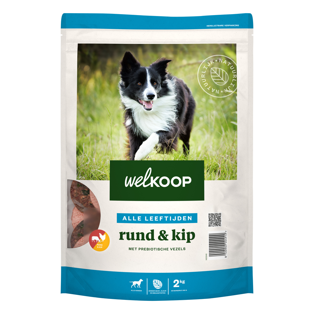 Welkoop - Vers Vlees - met Prebiotische Vezels - Hondenvoer - 2 Kilogram - kip, rund