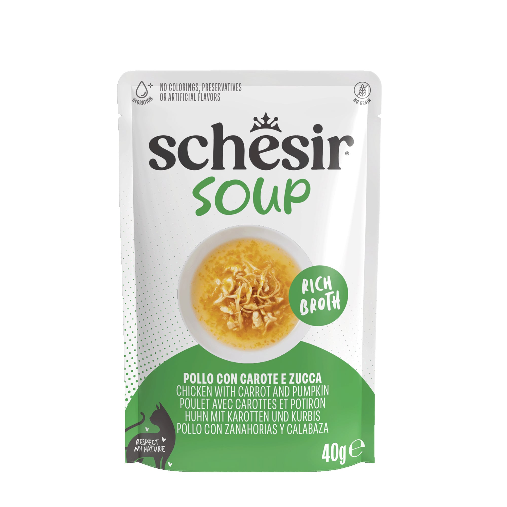 Schesir Soup Rich Broth - Kattenvoer - 40 Gram - Kip & pompoen Schesir Soup Rich Broth - Kattenvoer - 40 Gram - Kip & pompoen