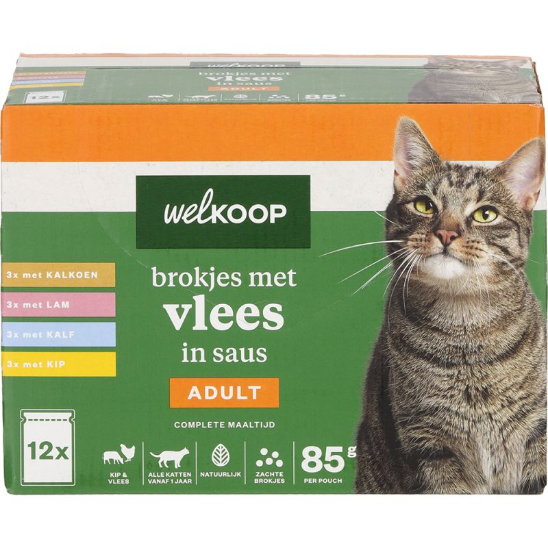 Welkoop Pouch Brokjes in Saus - Kattenvoer - 12x85 gram - 150 Gram - vlees