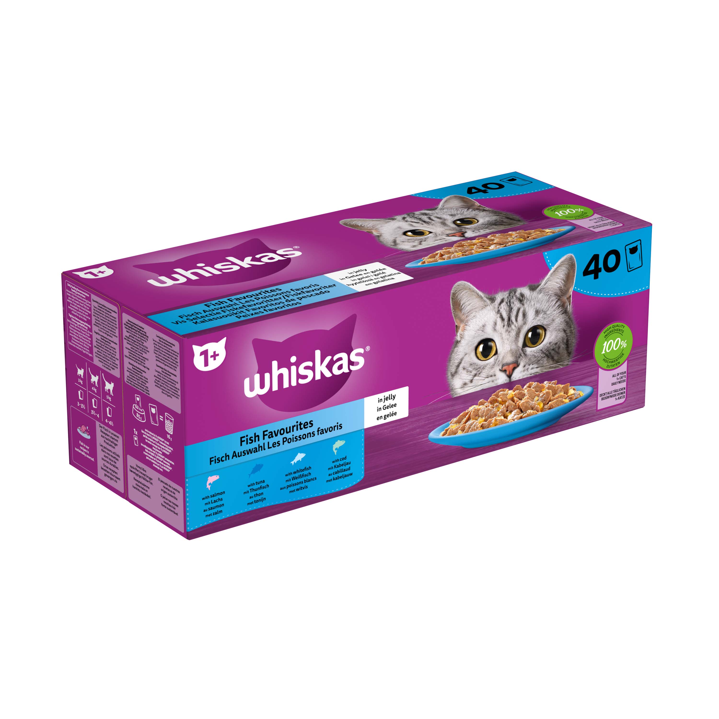 Whiskas  1+ Vis Selectie in gelei - Kattenvoer - 40x85 gram - 3400 Gram - gelei