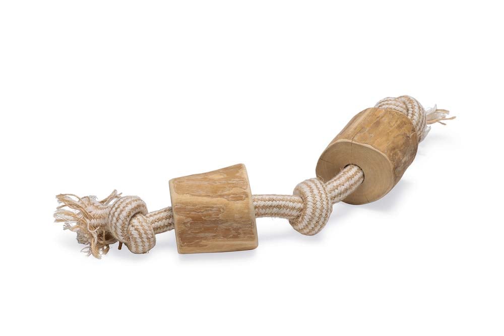 Beeztees Patries - Flostouw - Koffiehout - Hondenspeelgoed - Hout|Wit - 35x5.5x5.5 cm - Medium