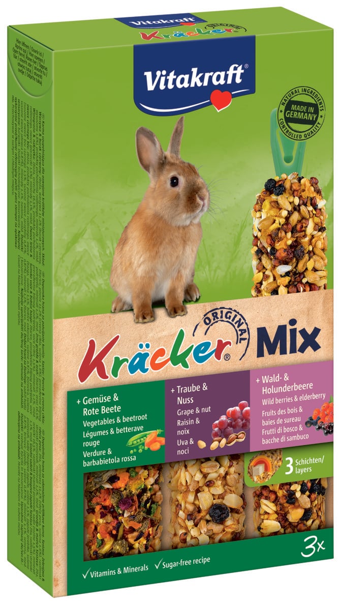 Vitakraft Kräcker Triomix - Konijnensnack - 3 Stuks - noten, bosbessen, groente Vitakraft Kräcker Triomix - Konijnensnack - 3 Stuks - noten, bosbessen, groente