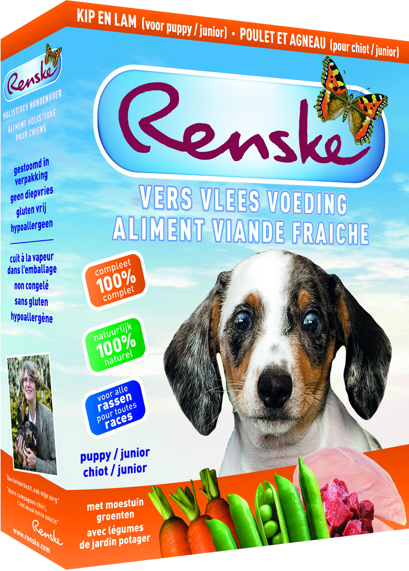 Renske Vers Vlees Voeding Puppy - Hondenvoer - 395 Gram - kip, lam