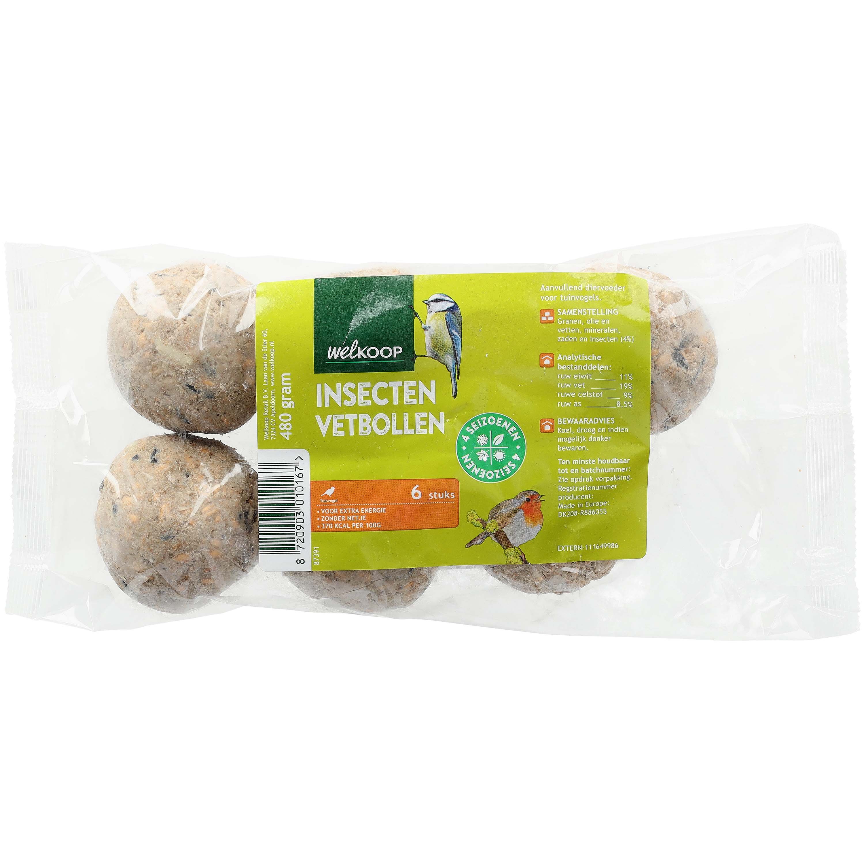 Welkoop Vetbollen met insecten zonder netje - Tuinvogelvoer - 6 Stuks - Insect