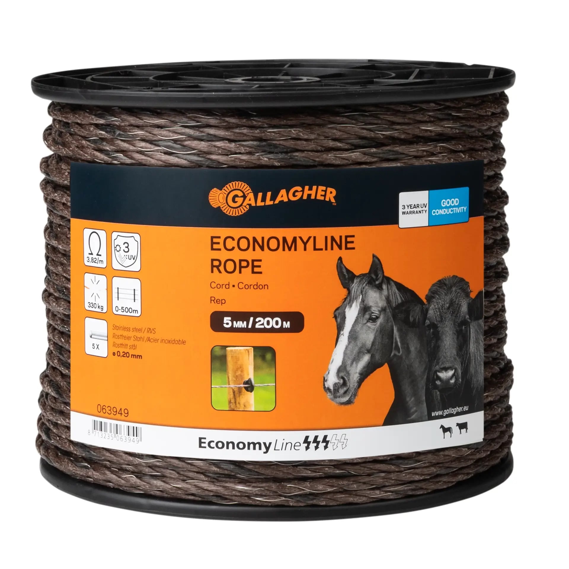 Gallagher EconomyLine cord - 16.5 cm - 200 Meter - Terra - 20 cm - 20000 cm Gallagher EconomyLine cord - 16.5 cm - 200 Meter - Terra - 20 cm - 20000 cm